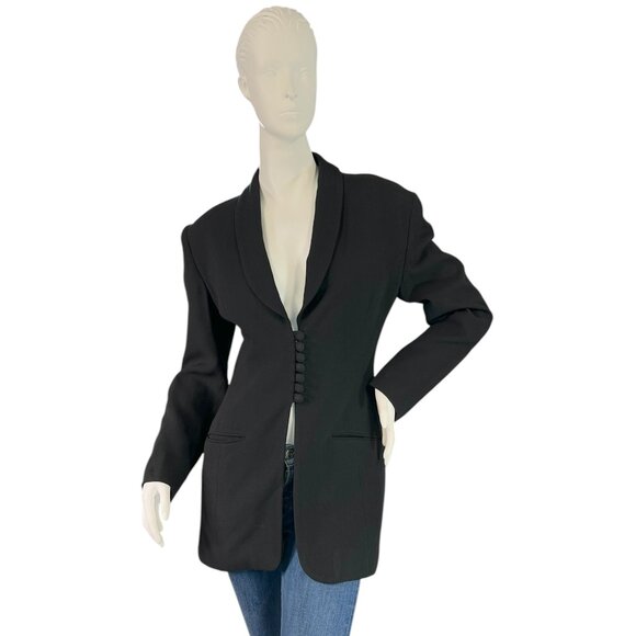 Bebe Vintage 90s Black Cinched Waist Long Blazer Wool Blend Made in USA, Size 4 - Picture 12 of 12